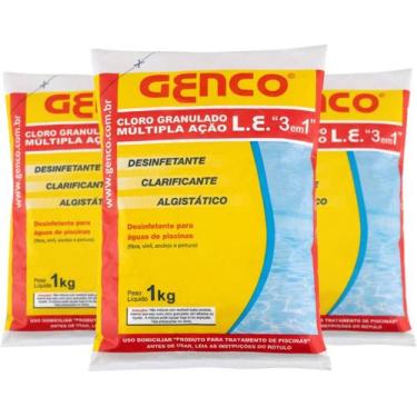 Imagem de 3 Cloro 1kg Para Piscina Puro Multipla Ação 3 Em 1 Genco