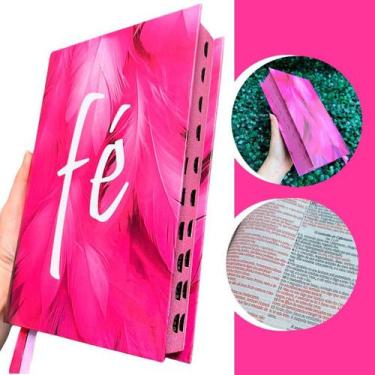 Imagem de Bíblia Sagrada Fé Feminina Rosa Capa Dura Com Harpa e Índice LETRA MÉD