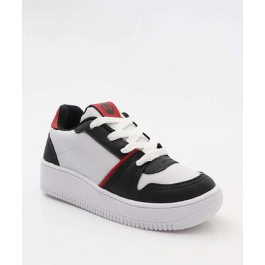 Imagem de Tênis Infantil Casual Recorte Branco-44054 - HOST, Branco, Preto, 28