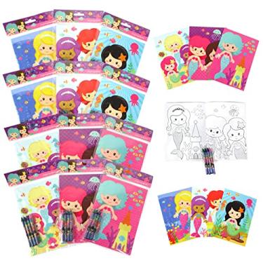 Imagem de Conjunto de livro de colorir Sereias com lembrancinhas de festa de giz de cera, pacote com 12