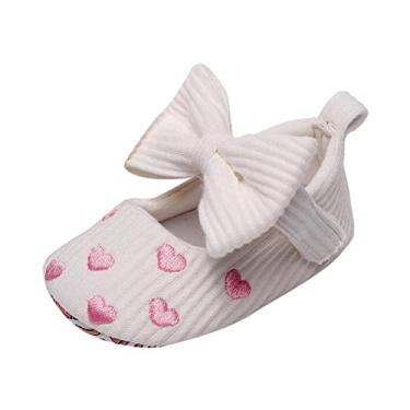 Imagem de 7c Sapatos para meninos e meninas sapatos únicos bordado coração laço primeiro andador sapatos todos os tênis para meninas, Branco, 0-6 Meses