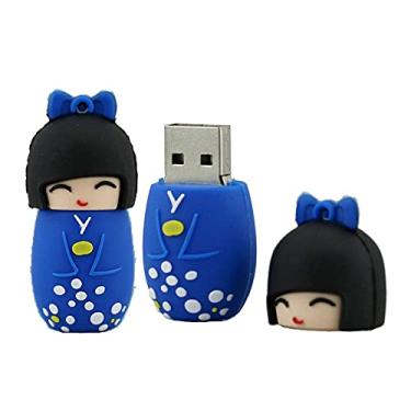 Imagem de 16 GB Quimono Japonês Formato de Menina USB Flash Drives Pen Drive Memoria Flash Stick PenDrives USB Flash Disk Thumb Drive U Disk USB Drive USB (Azul)