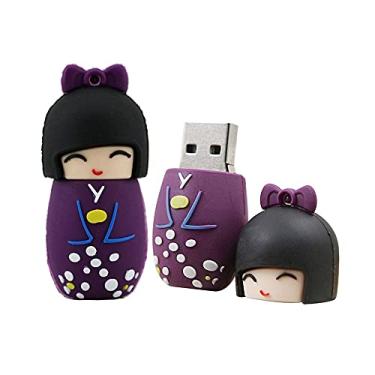 Imagem de 64 GB quimono japonês forma da rapariga unidades flash USB pen drive memória flash stick pen drives USB flash drive drive USB (roxo)