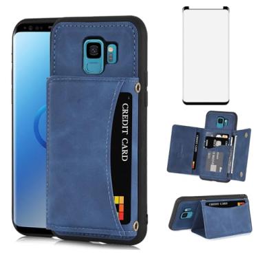 Imagem de Asuwish Capa de telefone para Samsung Galaxy S9 Capa carteira com protetor de tela de vidro temperado e suporte de cartão de crédito de couro PU com compartimento robusto acessórios para celular S 9