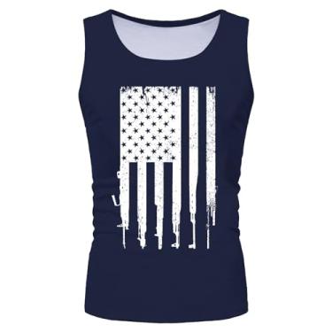 Imagem de Camiseta regata masculina 4th of July Bandeira Americana sem mangas Dia da Independência Patriótico Roupas Quarto Memorial, Azul marino, M
