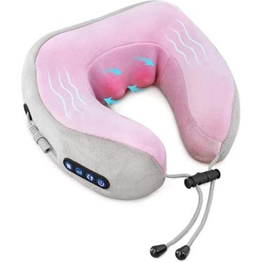 Imagem de Massageador elétrico de pescoço com vibração térmica, massagem shiatsu 3D, almofada em forma de U para alívio da dor cervical no ombro, fadiga (rosa)