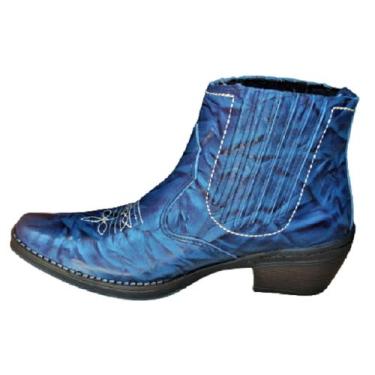 Imagem de Bota Country Cowboy Masculina Botina Azul Sola Borracha Salto Alto Car