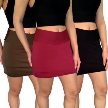 Imagem de Kit 3 Mini Saias Femininas Justas Cós Lisas Cores Sortidas Suplex Pp a