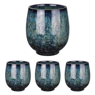 Imagem de HARFINGTON 4 peças Xícaras de chá de cerâmica chinesa 153 g Conjunto de chá tradicional Gong Fu japonês sem alça Xícara de chá pequena para mate, chá, café, vinho, bebidas, azul safira