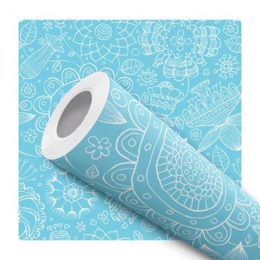 Imagem de Papel de Parede Vinílico Floral Mandala Azul Sala Quarto 10m - Signmaq