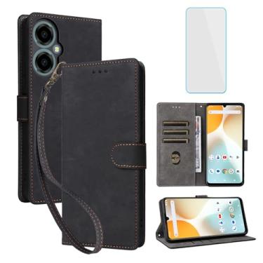 Imagem de IUQXU Capa carteira para celular BLU G64 com protetor de tela [bloqueio RFID] couro flip suporte para cartão alça de suporte feminino masculino capa para celular azul G64 BLU G 64 BLUG64 preto