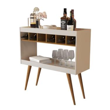 Imagem de Aparador Athenas MDF com Adega, Pés de Madeira Maciça, Resistente, Sofisticado, Moderno, Decorativo (Off White/Nature)