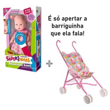 Imagem de Boneca que fala Sapekinhas Primeiros Sons + carrinho de boneca passeio