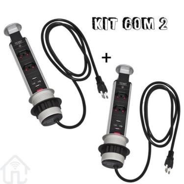 Imagem de Kit Com 2 Torres de Tomadas Multiplug Retrátil 2 Tomadas + 2 USB Renna