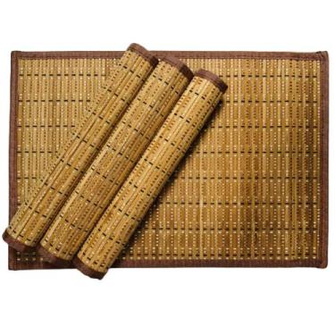 Imagem de Jogo Lugar Americano Esteira Bambu Com Borda Bege 4 peças 30x45 - Deco