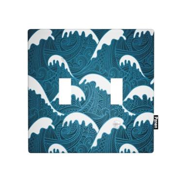 Imagem de Pznen Capas de interruptor de luz de onda do oceano azul e branco costeiro placa de parede 2 gangues capas de interruptor duplo para decoração de quarto masculino e feminino