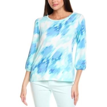 Imagem de Jones New York Crepe feminino estampado musgo gola redonda com puff 3Q, NYC branco multi, Branco Nyc Multi, G