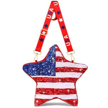 Imagem de CEALXHENY Bolsa feminina de 4 de julho com contas de lantejoulas e estrela dos EUA, bandeira americana, bolsa de ombro transversal, roupas de 4 de julho, Multicor, Estilo A