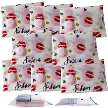 Imagem de Kit 8 Saco Sacola à Vacuo Reduz Volume Roupa Cobertores 68x98cm Organizador Armário Economize Espaço (Beijo)