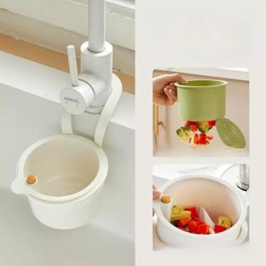 Imagem de Cesta de filtro de pia de cozinha, filtro de pendurar para torneira, escorredor de alimentos multifuncional, cesta de drenagem de cozinha de despejo automático, filtro de drenagem fácil com liberação