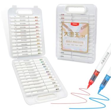 Imagem de M&G Marcadores de tinta acrílica de 24 cores, conjunto de canetas de tinta acrílica com ponta de pincel, marcador à base de água de alta capacidade, materiais de arte para colorir livros, desenho