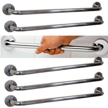 Imagem de Barra Alça Apoio 50cm Aço Inox Kit 5 Uni Anti Queda Evita Acidentes Su