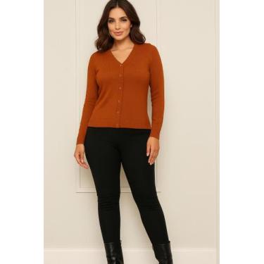 Imagem de Blusa Feminina Casaquinho Suéter Trico Liso Botões Gola V - B.Mania, T