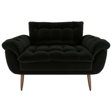 Imagem de Sofá Namoradeira Pequeno Confortável 1,25 Larg Xangai Matrix Veludo Preto Veludo Preto