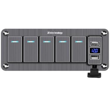 Imagem de Painel de interruptores de alumínio à prova d'água de 5 grupos 12 V/26 V, painel de interruptor basculante com carregador USB para fazenda, jardim, barco marinho, carro, trailer, caminhão, veículos