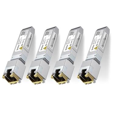 Imagem de ipolex Módulo SFP+ para RJ45 10Gb, suporta módulo 1G/2,5G/5G/10GBase-T RJ45 SFP+, compatível com Cisco SFP-10G-T, Ubiquiti UACC-CM-RJ45-MG, Mikrotik, Netgear, TP-Link e mais, até 30 metros, pacote com