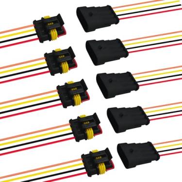 Imagem de QQWD Kit conector de fio elétrico impermeável de 4 pinos 18 AWG, conector de fio rápido push-in com plugues macho/fêmea e tranças de 10 cm, plugue terminal série 1,5 mm para carro, caminhão, barco