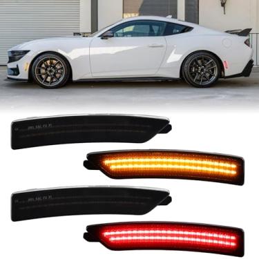 Imagem de Lente fumê âmbar vermelho LED luzes laterais para 2024 2025 Ford Mustang S650 Dark Horse EcoBoost GT GTD, 4 peças de luz de sinalização de para-choque dianteiro traseiro