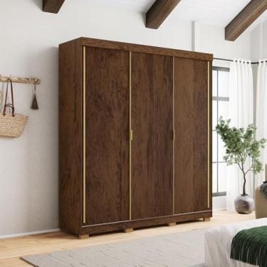 Imagem de Guarda Roupa Casal Heros 3 Portas de Correr Dupla Face com Gavetas MDF Nogueira/Fendi G98 - Gran Belo