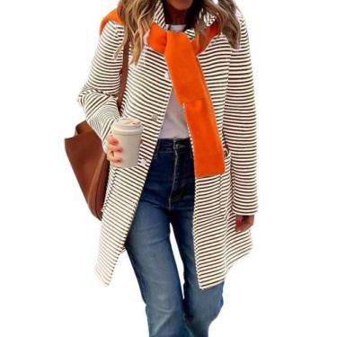 Imagem de Suéter de cardigã feminino chouyatou, colorido, listrado, marrom, GG