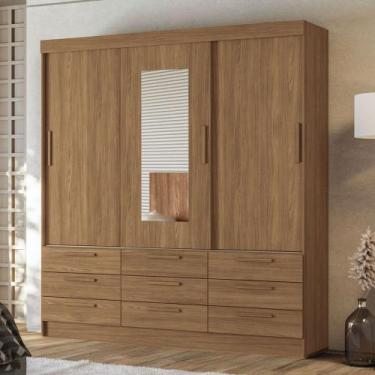 Imagem de Guarda-Roupa Casal Albatroz 3 Portas 9 Gavetas Jatoba com Espelho - Pn