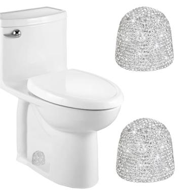 Imagem de 2 peças de tampas decorativas de parafuso de vaso sanitário alto com strass brilhante, tampas de vaso sanitário para decoração de banheiro, fácil de instalar (branco)