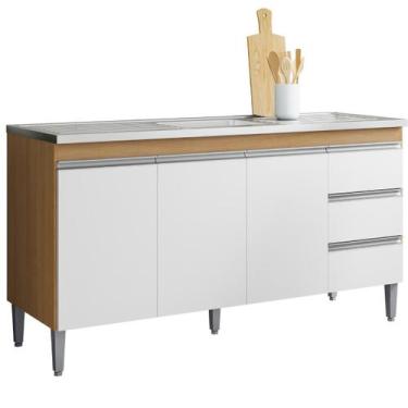 Imagem de Balcão de Cozinha Gabinete 150cm Andréia Sem Tampo AJL Móveis - Móveis