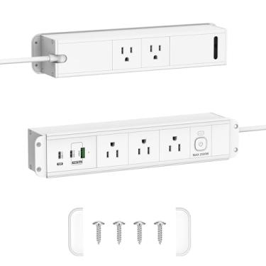 Imagem de Régua de linha dupla face embutida com portas USB C de 65 W, tomada embutida com porta USB A de carregamento rápido, estação de carregamento oculta de móveis para mesa lateral, mesa de canto e mesa de