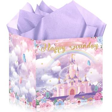 Imagem de Woosytoo Bolsa de presente de princesa extragrande para meninas, bolsa roxa para lembrancinhas de festa do castelo
