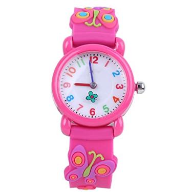 Imagem de AYNEFY Relógio de Pulso Infantil Com Pulseira de Silicone à Prova d'água para Crianças, Meninos e Meninas de 3 a 12 Anos, Relógio Com Design de Padrão Fofo (borboleta rosa vermelha)