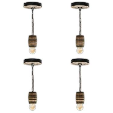 Imagem de Kit 4 Luminárias Pendente Lustre Rústico em Madeira Maciça Barril Colo