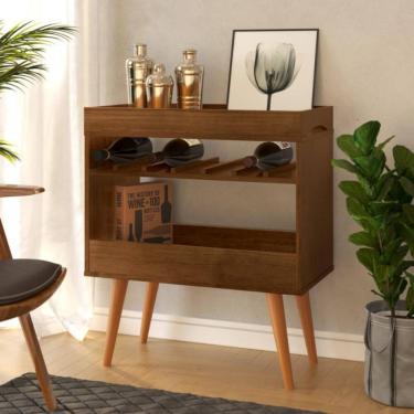 Imagem de Aparador Café Drink Adega Suporte para Taças e Vinhos c/ Pés em Madeira Pinus Canela