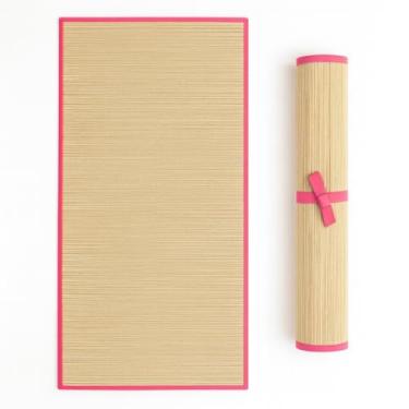 Imagem de Esteira de Palha Forro Natural para Praia com Fita Tolha Tapete Piscina Camping Lagoa Mar Viagem Tamanho Grande Tatame Dobrável Verão Piquinique Artesanal Portátil Lavável (Rosa)