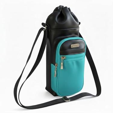 Imagem de Bolsa Térmica (PRETO COM TIFFANY) GALANTE para Garrafa de 750 ML em Couro Sintético - Coleção Cores VERÃO 2026