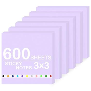 Imagem de Bloco de notas super adesivas, 6 blocos autoadesivos 7,6 x 7,6 cm, 600 folhas de bloco de notas adesivas em massa, material de escritório, material escolar, presentes de Natal (roxo claro, 6 blocos de