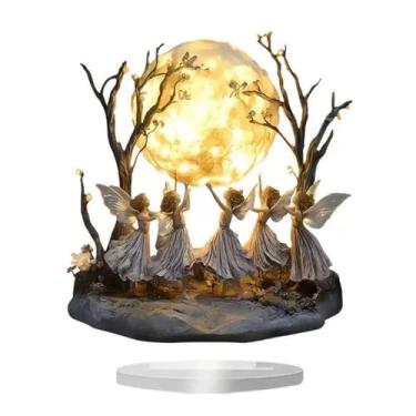 Imagem de FLCPJGV Placa Decorativa Fada da Lua 2D em Acrílico para Mesa, Decoração de Ambiente, Sala de Estar e Festas