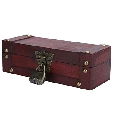 Imagem de KIMISS Caixa de Armazenamento Vintage, Estilo Antigo, Organizador de Joias, baú de Tesouro retrô Com Bloqueio de Personagem C Se (Fivela borboleta vermelha 6702-DH)