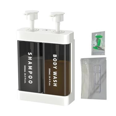 Imagem de Fafeicy Dispensador de Sabão Líquido, Manual de Montagem na Parede, 2 Compartimentos, Grande Capacidade Com Bico de Saída Estendido e Trava Inovadora, para Cozinha de Hotel, Banheiro, (Branca)