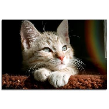 Imagem de Pôster felino impressão em tela relaxante filhote de cachorro gato arte de parede para casa 1 painéis decorações não ramed 30.5 cm x 20.3 cm