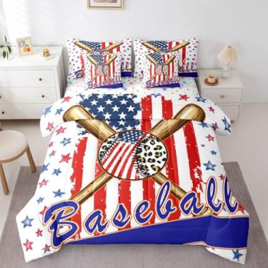 Imagem de Erosebridal Jogo de cama solteiro para jogos de beisebol, 7 peças, estampa de leopardo, bola esportiva, com lençol com estampa de leopardo, lençol com estampa de guepardo estrelado, bandeira de